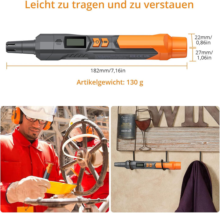 Neoteck Gasmelder Gaslecksuchgerät mit Visuellem und Akustischem Alarm Tragbarer Gasdetektor zum Auf