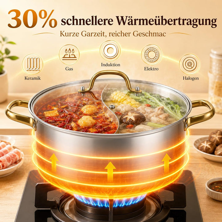Hot Pot Edelstahl Yin Yang Hotpot Suppentopf Kochtopf Chinesischer Hotpot für Pfanne Induktion, Serv