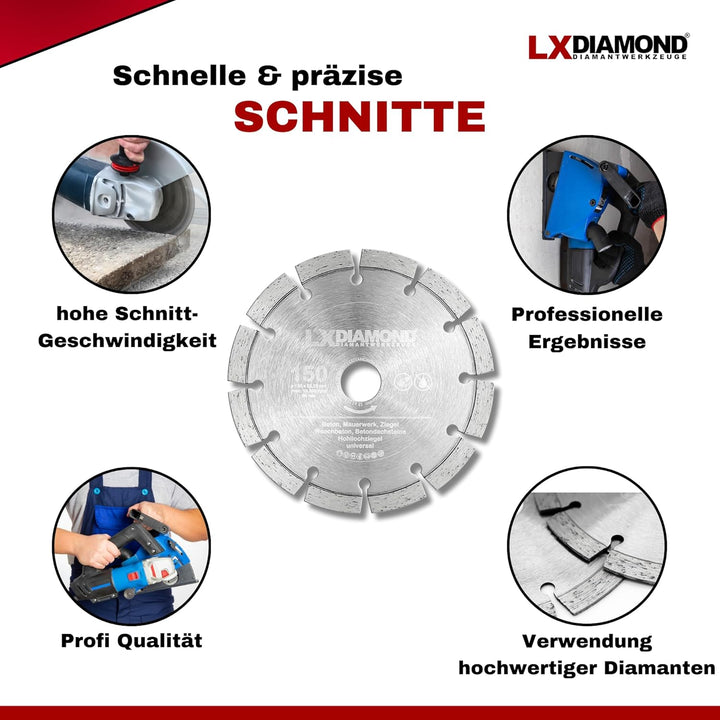 LXDIAMOND 2x Diamant-Trennscheibe 150mm x 22,23mm im Set für Mauernutfräse 150 mm - Diamantscheibe z