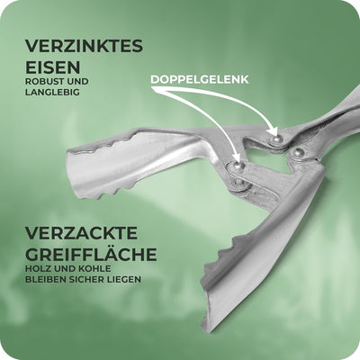 3x Brikettzange verzinkt mit Doppelgelenk Kohlezange für Briketts Kohle Kaminzange Ofenzange Kaminzu