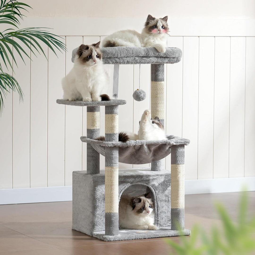 Heybly Kratzbaum, Katzenbaum mit Extra Grossem, Weichem Katzenkorb, Katzenkratzbaum mit Geräumigem K