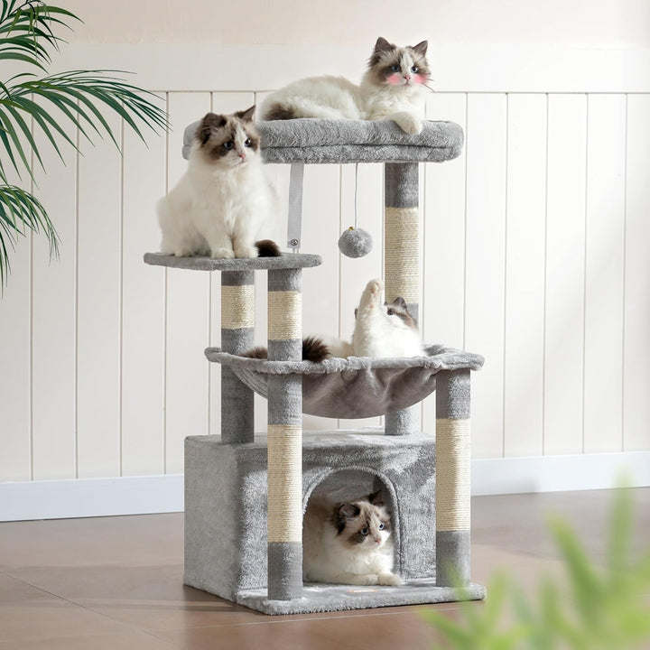 Heybly Kratzbaum, Katzenbaum mit Extra Grossem, Weichem Katzenkorb, Katzenkratzbaum mit Geräumigem K