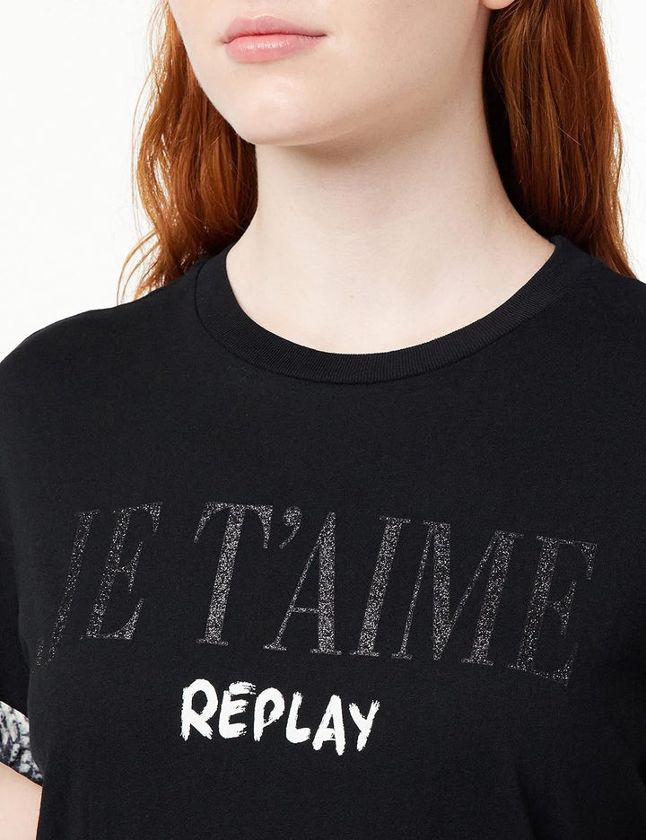 REPLAY Damen T-Shirt, Schwarz (098 Black)