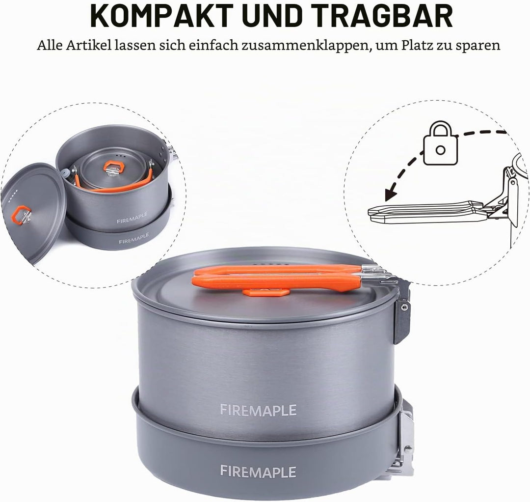Fire-Maple Feast Series Camping-Kochgeschirr-Set | Outdoor-Kochset mit Topf, Wasserkocher, Pfanne, S