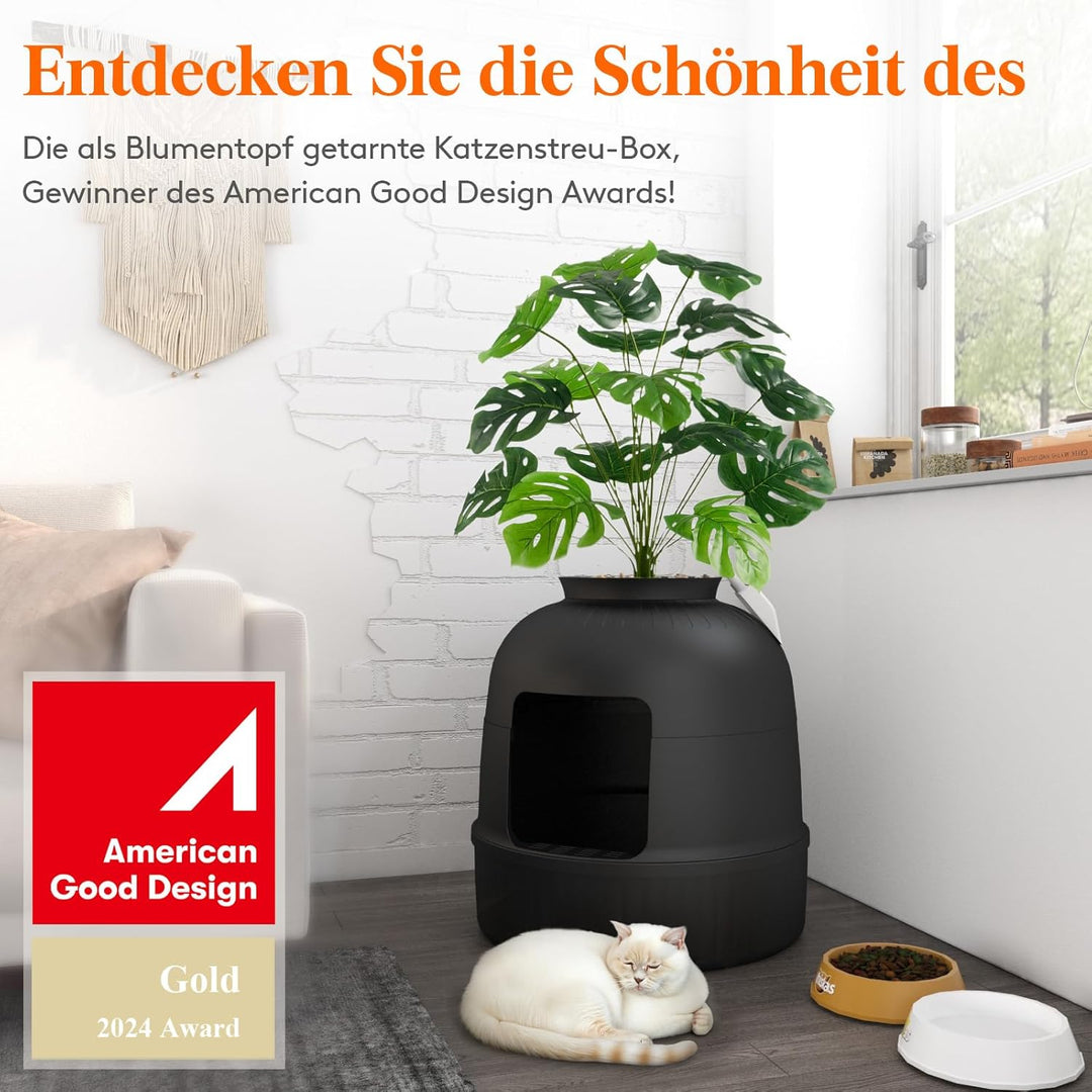 Lifewit Katzenklo Blumentopf mit Pflanze & Schaufel, Katzenklo Versteckt, Katzentoilette XXL mit Ger