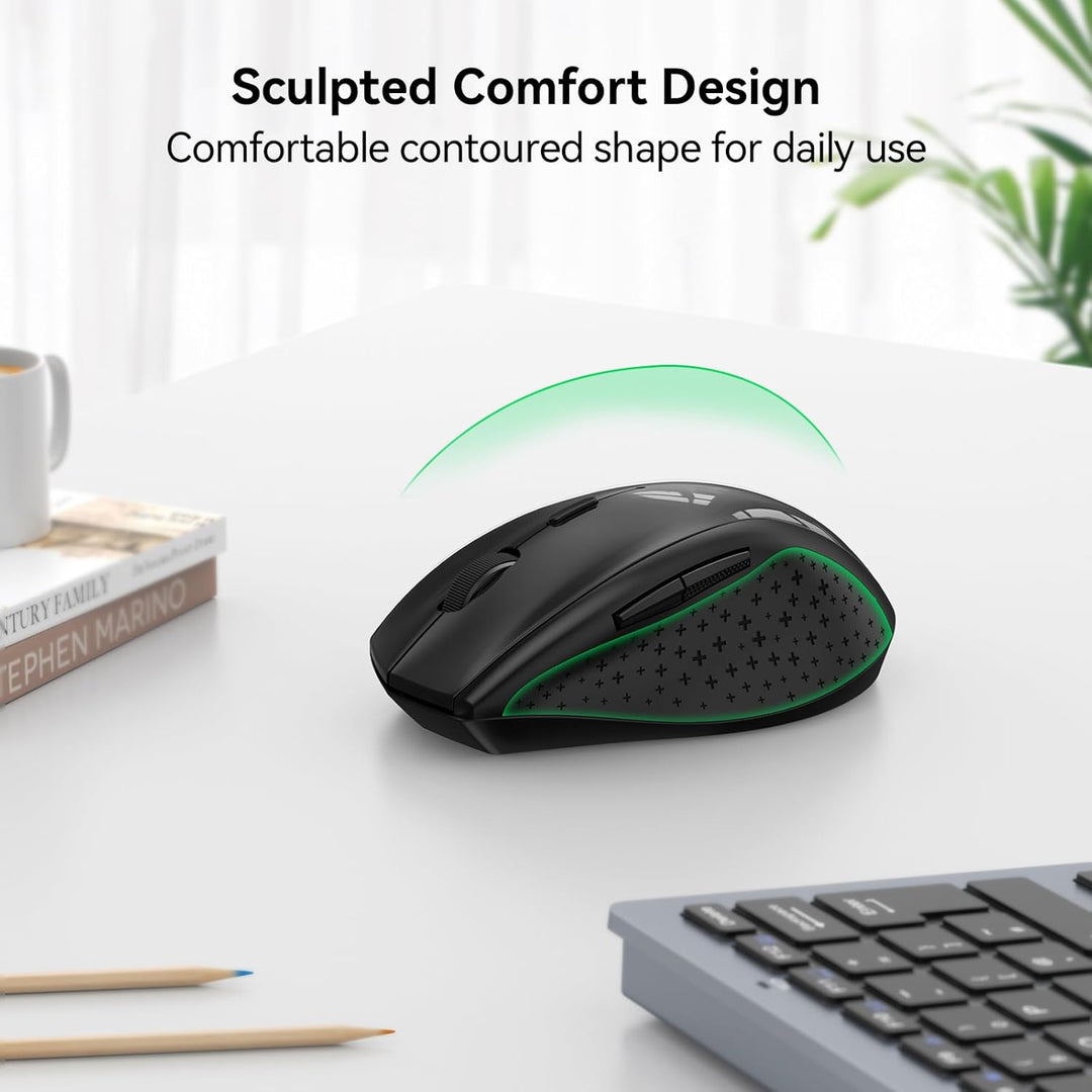 TECKNET Kabellose Maus mit USB-C Adapter, 4800 DPI 2.4G Funkmaus mit USB Empfänger, 30 Monate Batter