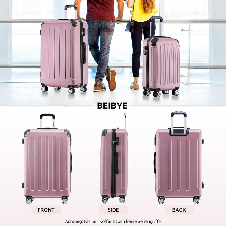 BEIBYE Zwillingsrollen Hardcase Reisekoffer Koffer Trolleys Hartschale in XL-L-M in 14 Farben (Rosa,