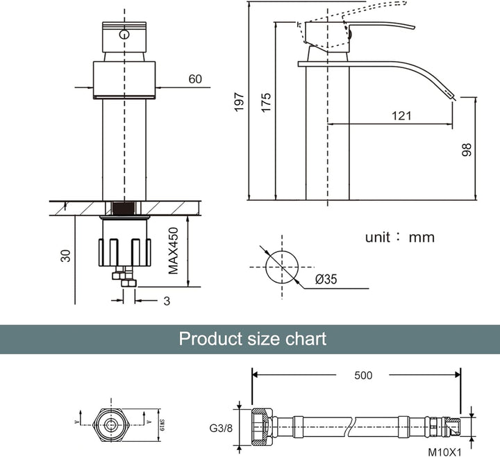 iVIGA Wasserhahn Bad, 175MM Waschtischarmatur wenig Lärm Einhandmischer Wasserfall Waschbeckenarmatu