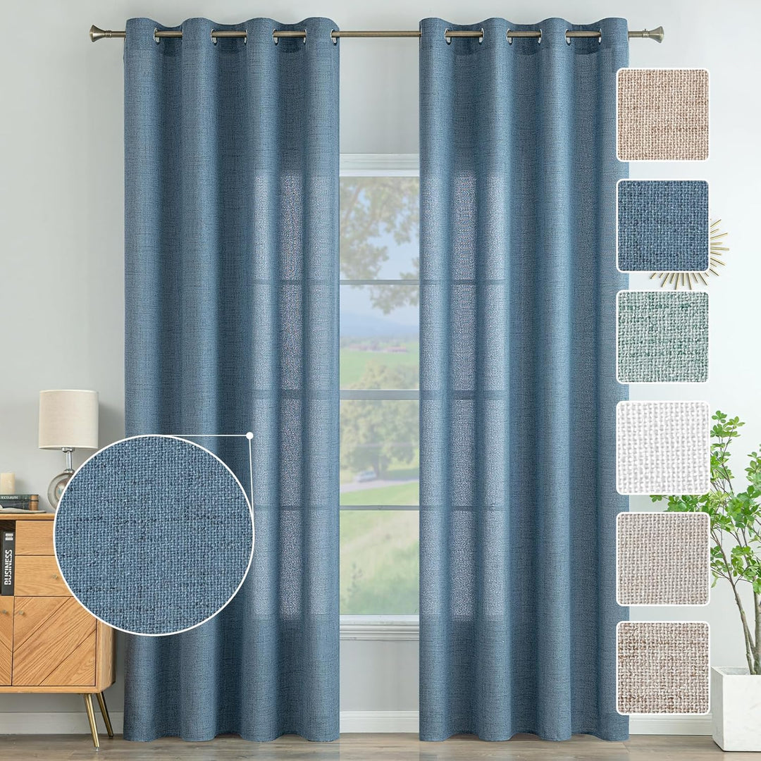 MIULEE Leinen Vorhänge mit Leinen Ringe Effekt Wohnzimmer Modern Semi-transparent Voile Vorhang Natu