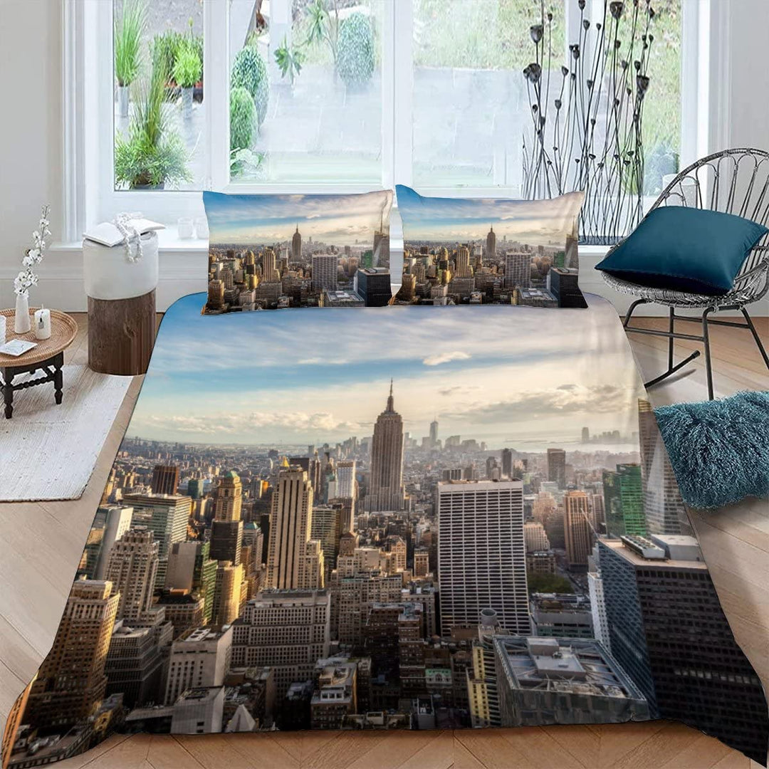 Skyline Von New York Bettwäsche 135×200 Weiche Mikrofaser 3d Druck Stadt-Landschaft Bettbezug mit Re