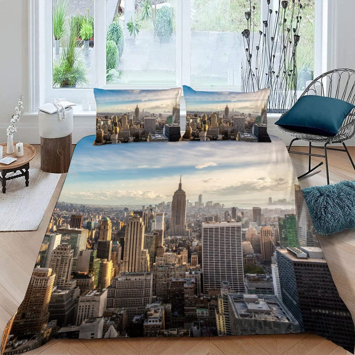 Skyline Von New York Bettwäsche 135×200 Weiche Mikrofaser 3d Druck Stadt-Landschaft Bettbezug mit Re