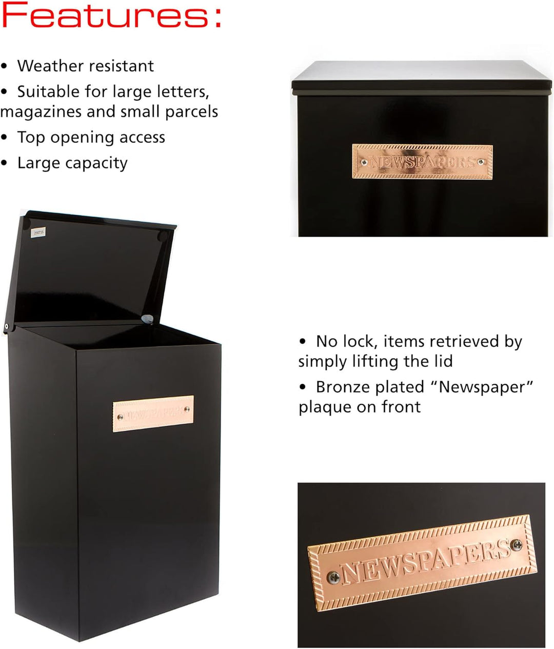 G2 Trading Company 077 Themse Stahl Zeitungsbox – Schwarz, L