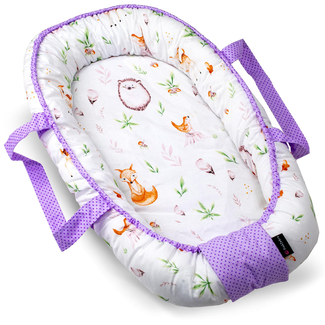 PinkZebra Tragetasche, 2 in 1 Tragetasche, Tragenest Kokon aus Baumwolle, Waldtiere Igel, Waldtiere
