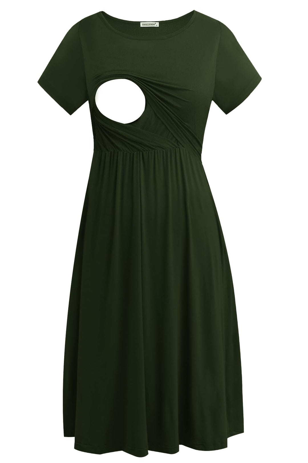 Smallshow Damen Lässiges Kurzarm Stillkleid Umstandskleid für Stillen Armeegrün(solide) M, Armeegrün