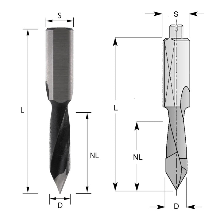 ENT 23160 Durchgangsbohrer HW, Schaft (S) 10 mm, Durchmesser (D) 5 mm, NL 35 mm, SL 24 mm, L 70 mm,