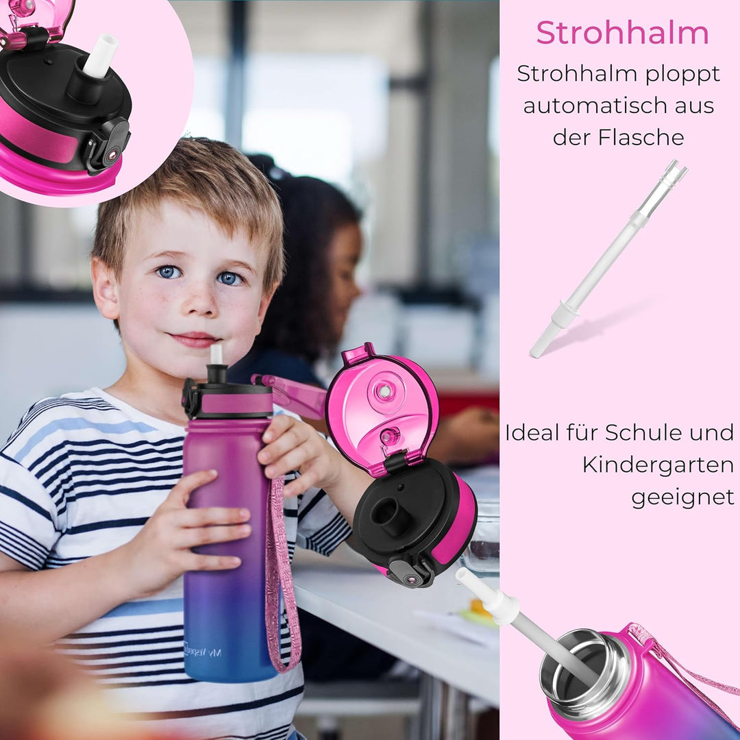 MY VESPERBOX® Edelstahl Thermosflasche Kinder [INK. STROHHALM & SIEB] - Isolierflasche für Jungen &