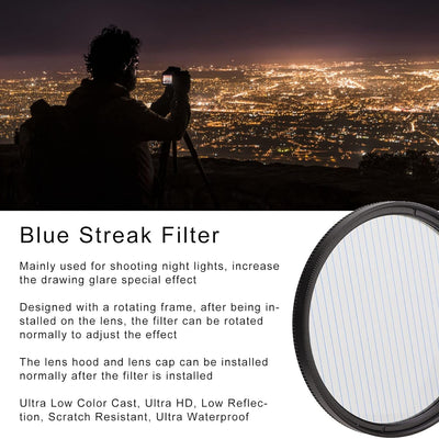 62 Mm/67 Mm/72 Mm/77 Mm Blue Streak Filter, Spezialeffekt-Linsenfilter Anamorphes Optisches Glas mit