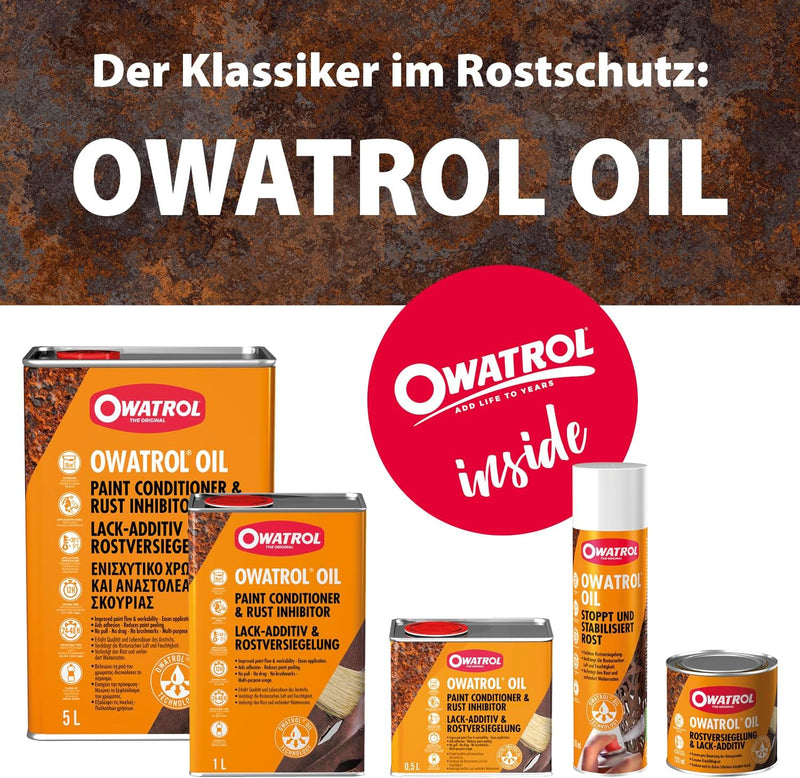 OWATROL – OIL – Set – Farbloser Rostschutzlack (1 Liter) und -spray (2 x 300ml) – farblos – dringt e