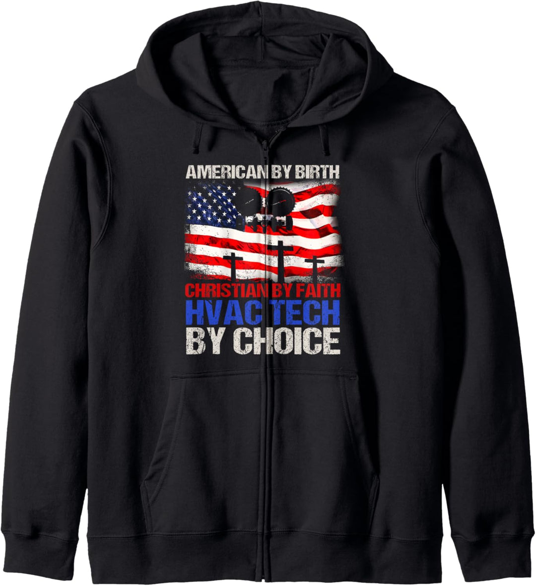HVAC Technician Gifts American Flag Christian By Faith Kapuzenjacke