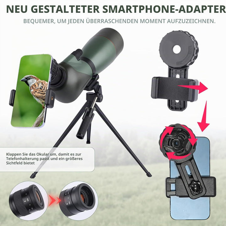 25-75x70 HD Spektiv Sportschützen mit Stativ- und Smartphone-Adapter, Zoom Bak4 Prism FMC Lens 45-Gr
