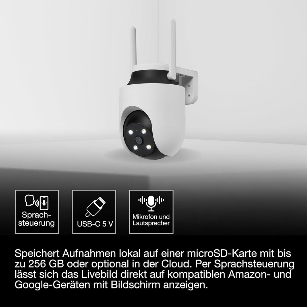 Osram SMART+ WiFi Aussenkamera 360° 4MP 2K IP65, Schwenk-Neige, Nachtsicht 10m, Alexa kompatibel, Ou