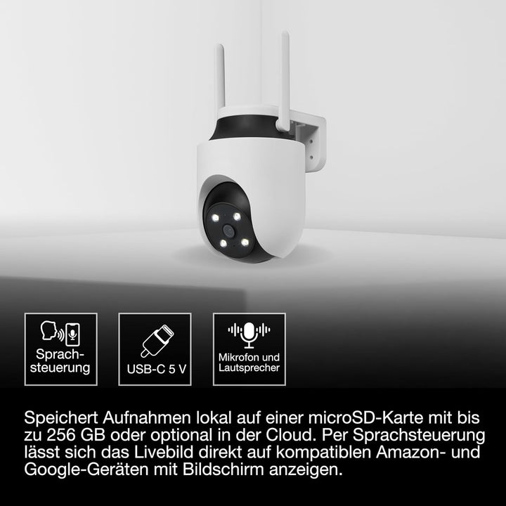 Osram SMART+ WiFi Aussenkamera 360° 4MP 2K IP65, Schwenk-Neige, Nachtsicht 10m, Alexa kompatibel, Ou