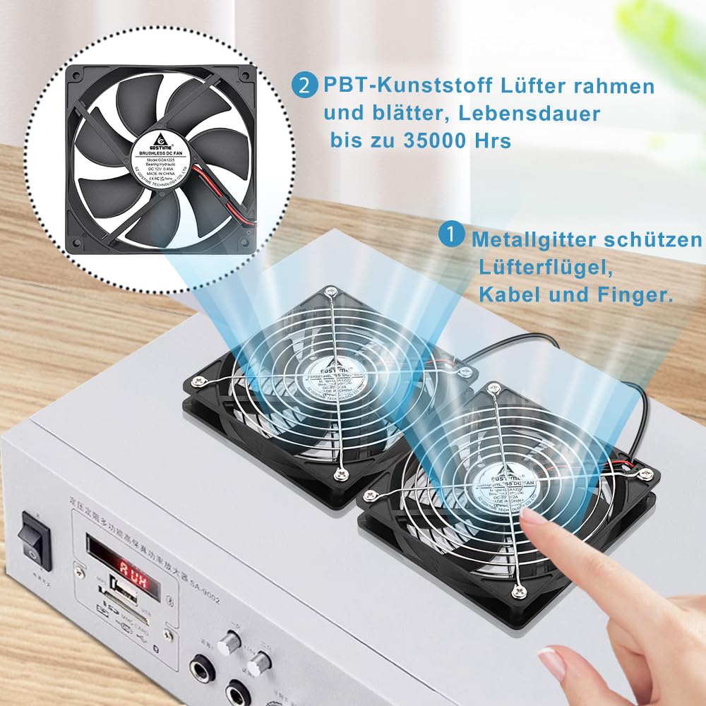 GDSTIME 120mm USB Lüfter 120 x 25mm Gehäuselüfter USB 120mm PC Lüfter 1500 U/min Bürstenloser Lüfter