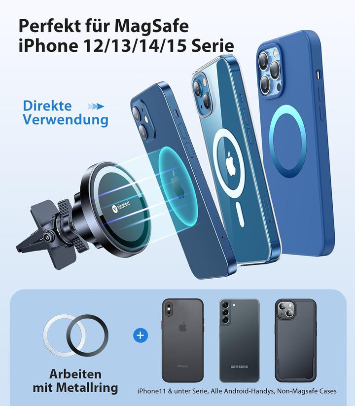 VICSEED Handyhalterung Auto Magnet Lüftung [Starker Magnet mit 12xN55 Magneten] Magsafe Autohalterun