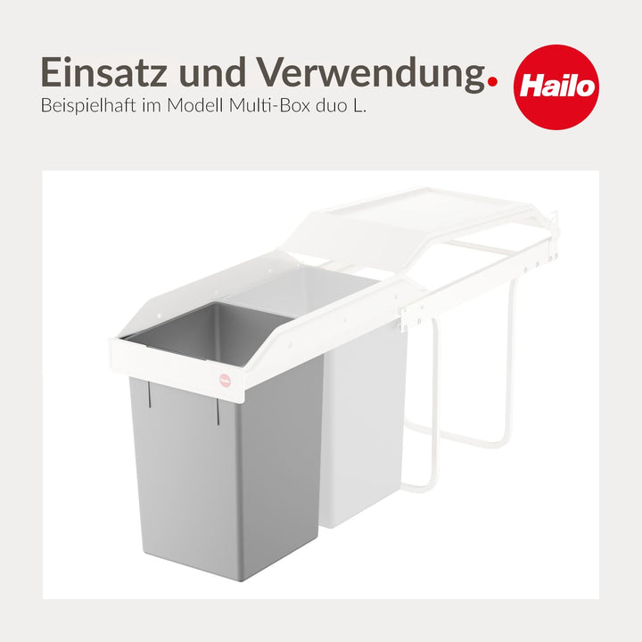 Hailo Inneneimer 1080979 | 15L Abfalleimer hellgrau | Kunststoff Eimer mit Henkel für Tandem & Terze