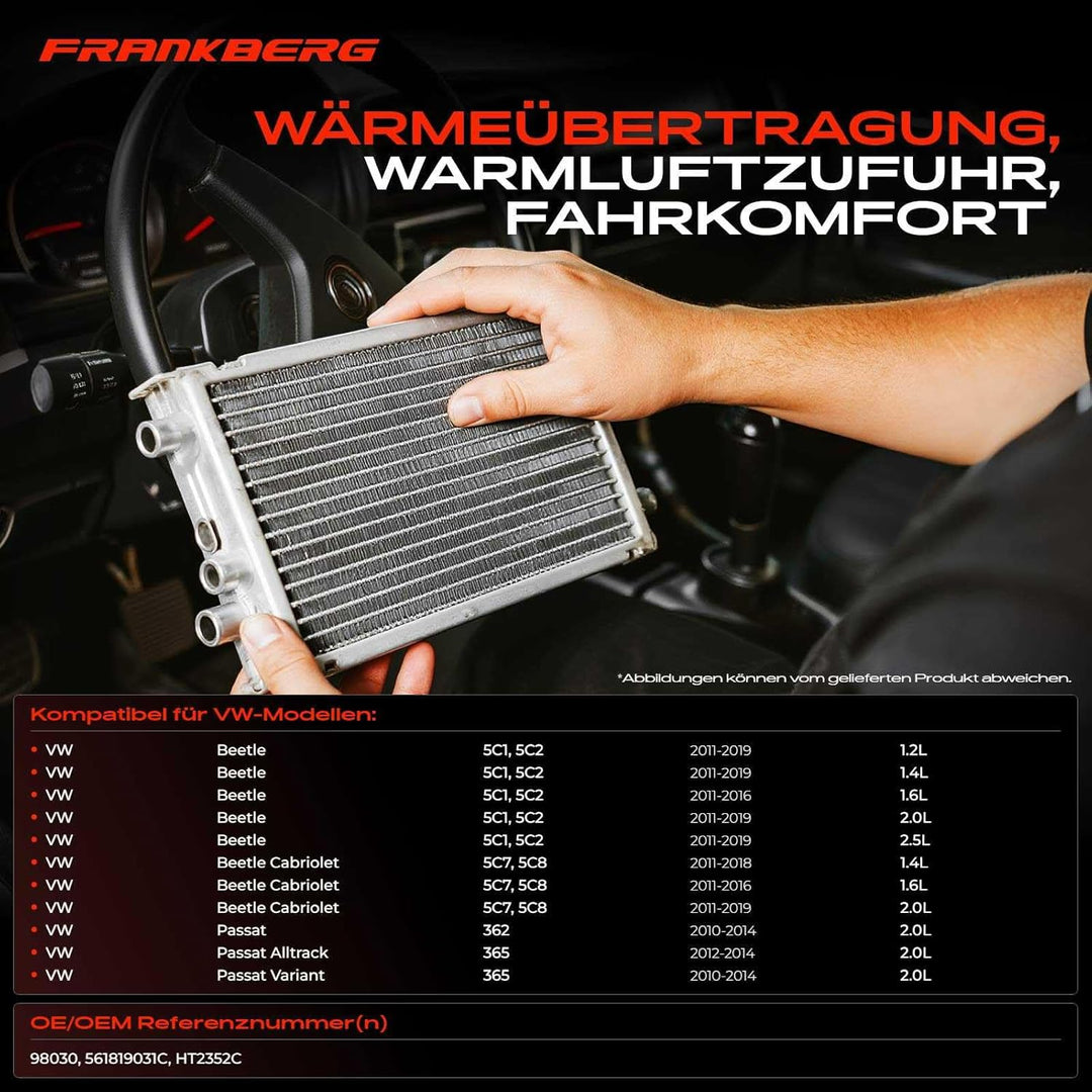 Frankberg Wärmetauscher Innenraumheizung Kompatibel mit Beetle 5C1 5C2 5C7 5C8 2011-2019 P.a.s.s.a.t