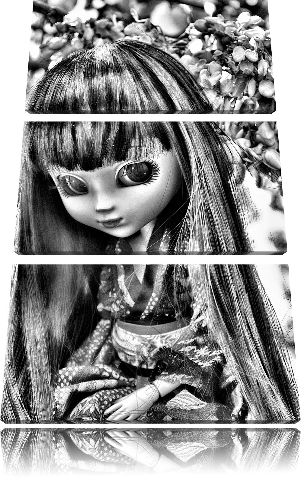 Pixxprint anmutige Geisha Pullip als Leinwandbild/Grösse: 3 Teilig (120x80) cm/Wandbild/Kunstdruck/f