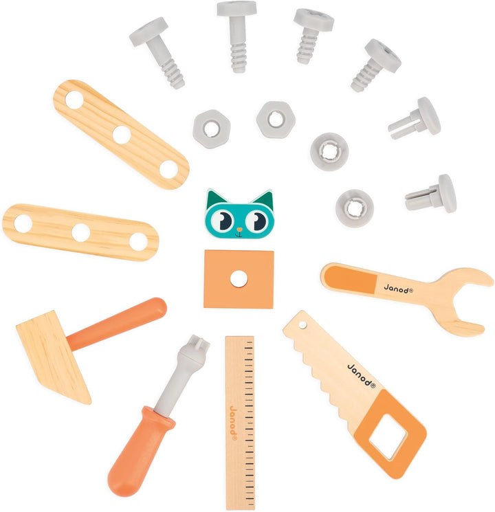 Janod - Mein erstes Konstruktionsspiel - Nachzieh-DIY-LKW - 23 Zubehörteile - Rollenspiel - Feinmoto