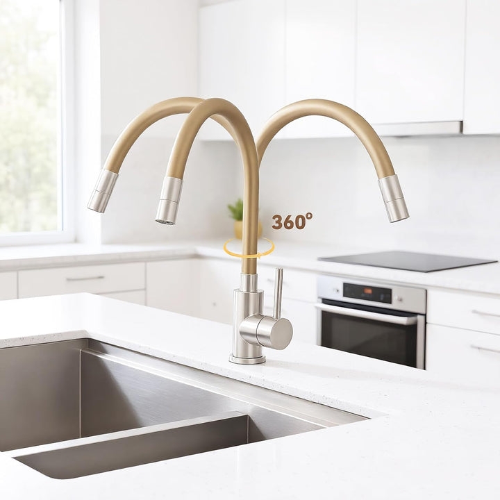 Wasserhahn Küche, Hochdruck Küchenarmatur mit Flexibler Auslauf, Mischbatterie Spültischarmatur Küch