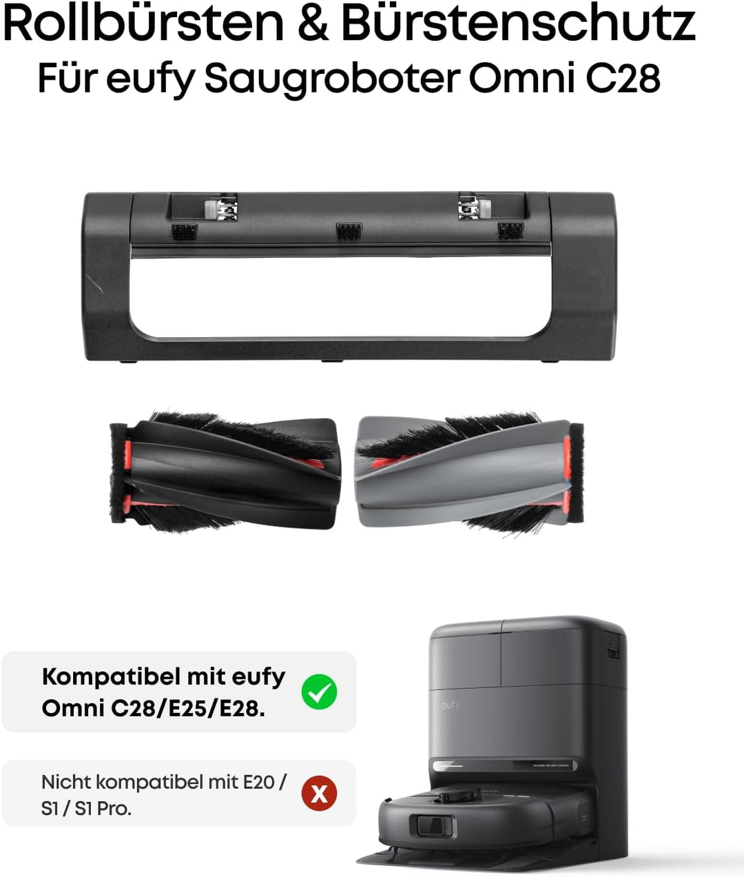 eufy Rollbürste mit Bürstenschutz für C28, E25, E28, langlebig, effektive Reinigung