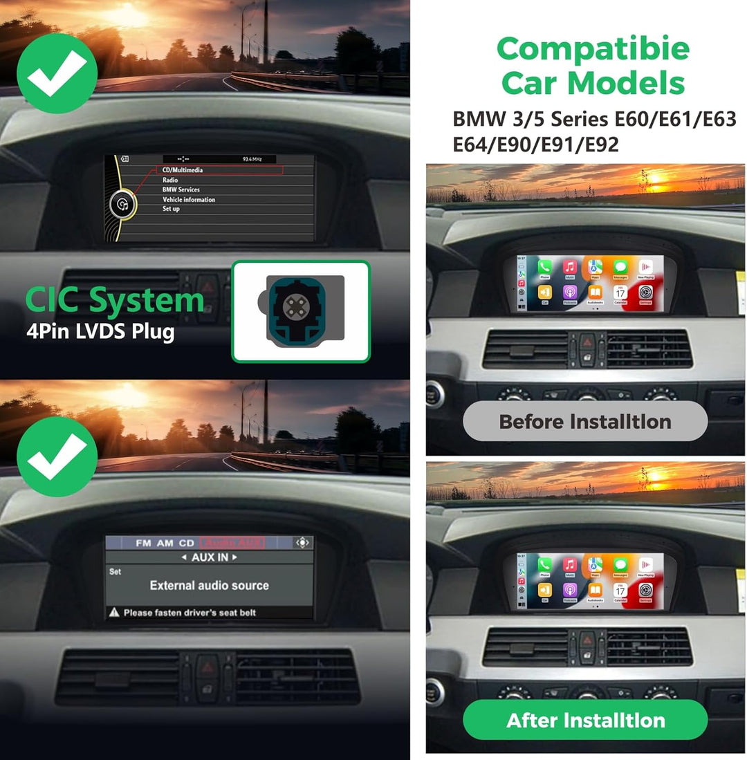 Linux Autoradio mit Blitzstart für BMW 3er/5er E60 E61 E90 E91 E92 (2008-2013) | Wireless CarPlay &