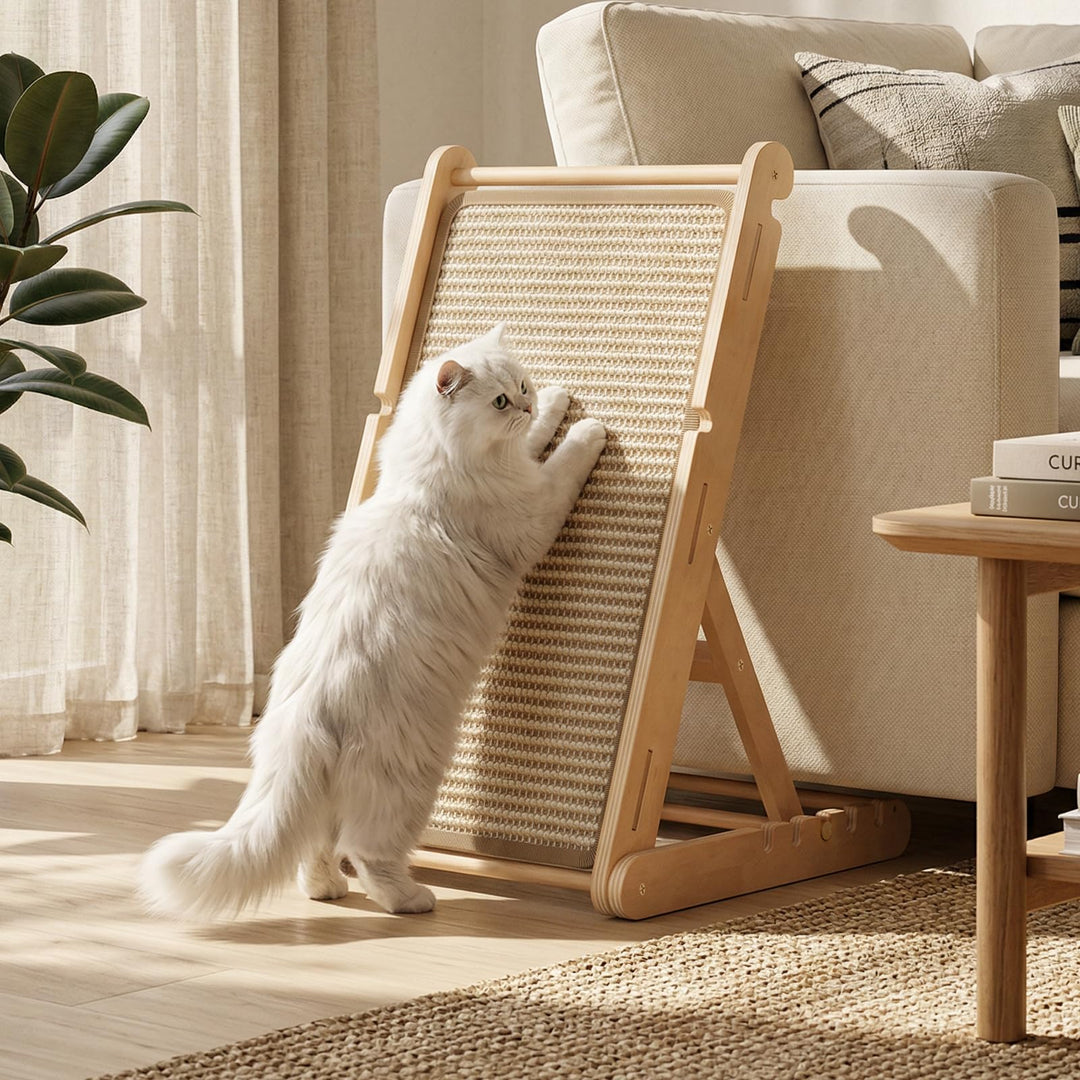 X XBEN Holz Kratzbrett Katze, 60CM Klappbares Katzenkratzbrett mit 5 Einstellbaren Höhen, Natürliche
