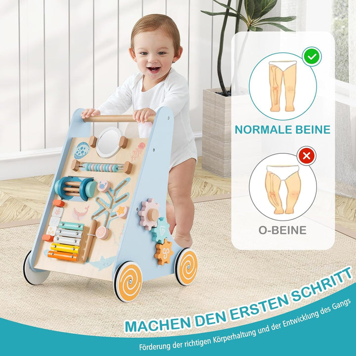 COSTWAY Lauflernwagen Holz, Baby Lauflernhilfe zum Schieben und Ziehen, Montessori Laufspielzeug mit