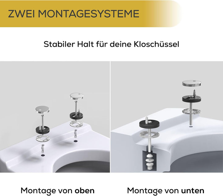 Toilettendeckel weiss mit Absenkautomatik, WC Sitz Oval Duroplast mit Softclose, stabilen Edelstahl-