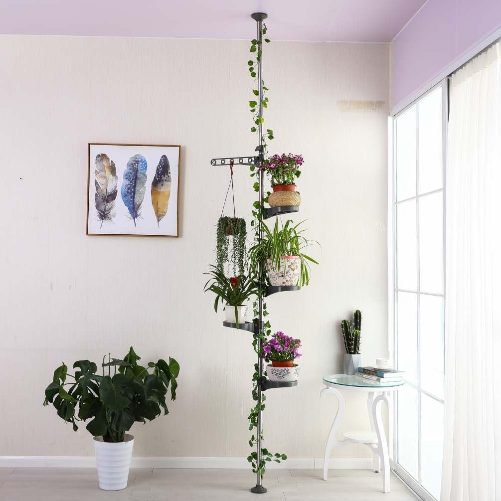 BAOYOUNI 5-Schicht Indoor Teleskop Pflanzenständer Blumentreppe Metall Blumen Display Rack Federbela