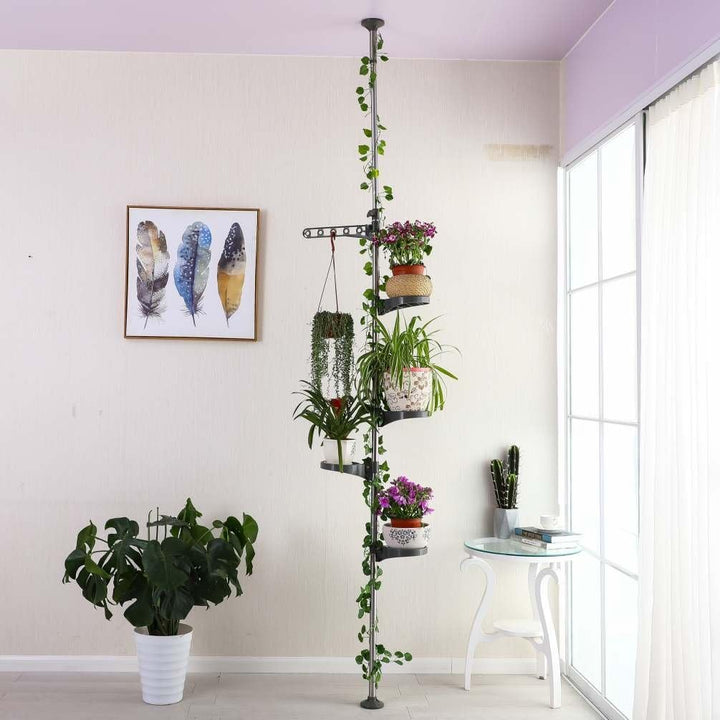 BAOYOUNI 5-Schicht Indoor Teleskop Pflanzenständer Blumentreppe Metall Blumen Display Rack Federbela