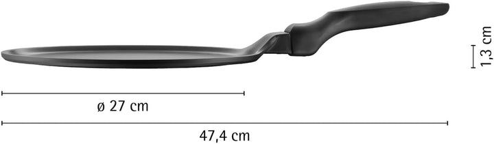 WMF Devil Crepe Pfanne Induktion 27 cm, Crepes Pfanne, Pfannkuchenpfanne mit Teigverteiler und Holzs