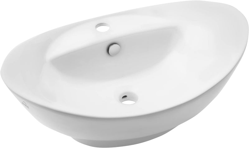 VBChome Waschbecken 59 x 39 cm mit Hahnloch Keramik Weiss Oval Waschtisch Handwaschbecken Aufsatzwas