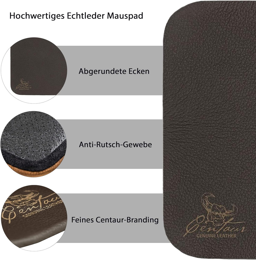 Centaur - Hochwertiges Leder Mousepad 25x18 cm Chocolate - Vintage Mauspad aus echtem Leder - Unterl