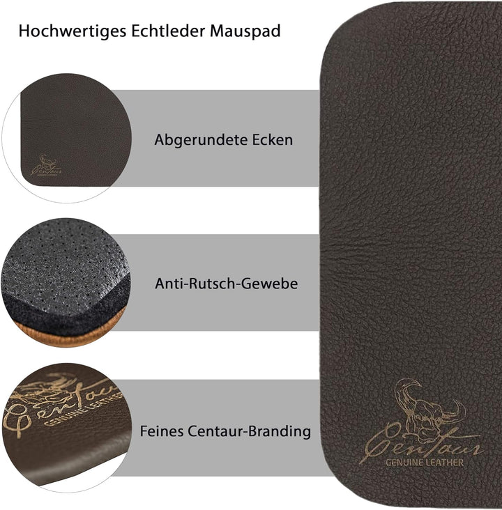 Centaur - Hochwertiges Leder Mousepad 25x18 cm Chocolate - Vintage Mauspad aus echtem Leder - Unterl