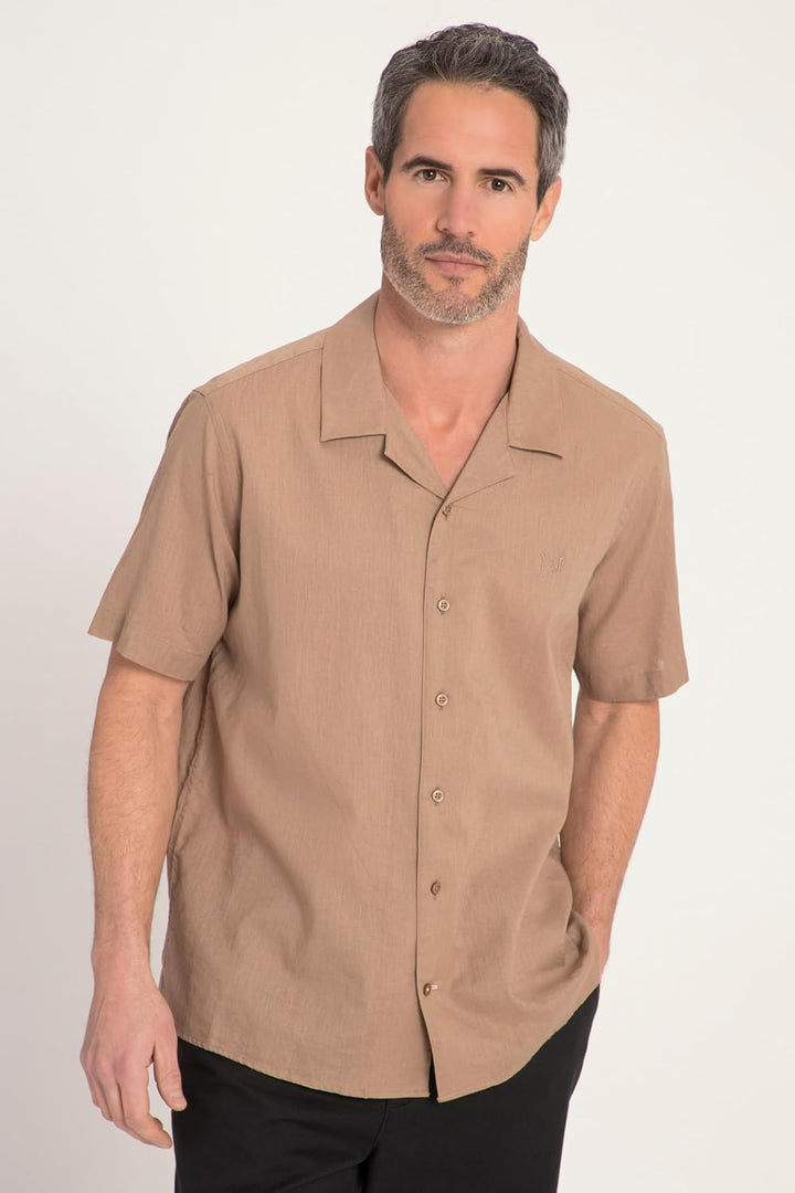 JP 1880 Herren grosse Grössen Übergrössen Menswear L-8XL Leinenmixhemd, Halbarm, Kubakragen, Modern