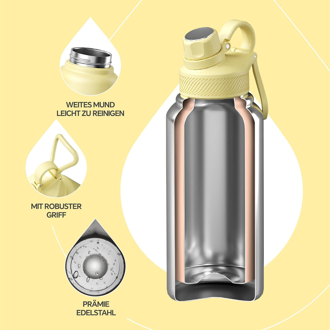 IDEUS Vakuumisolierte Wasserflasche, 32 Oz (950 ml) Edelstahl Doppelwand Flasche Metall Sport Kantin