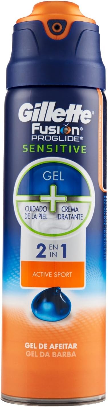 Gillette Fusion ProGlide Active Sport Sensitive 2 in1 Gel-Klingen – 170 ml – [2er Packung] Aktiver S