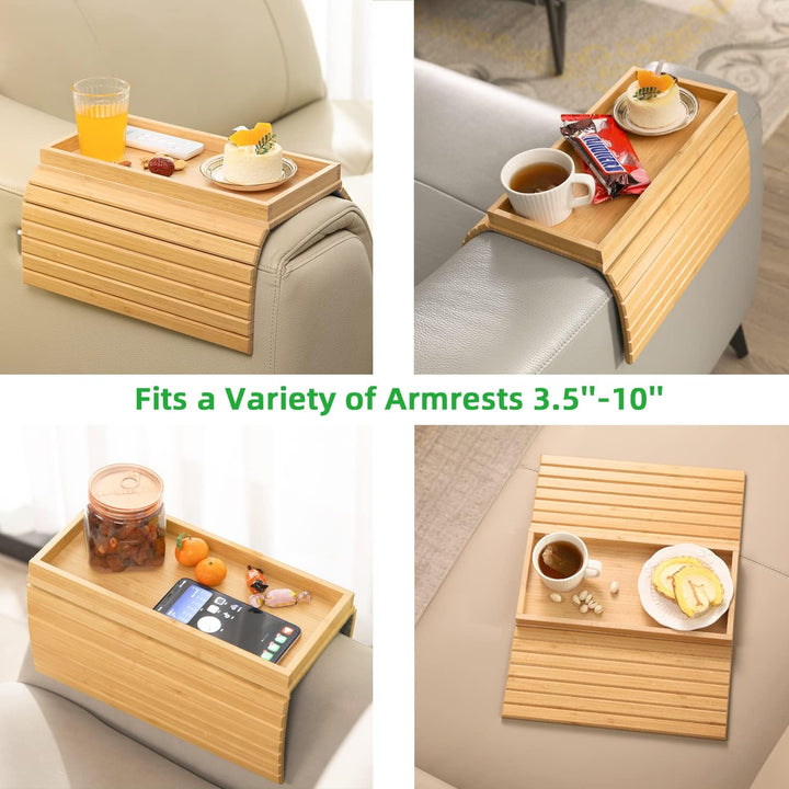 GEHE Natural Bamboo Sofa Armlehnenablage, Sofaablage Tisch für Couch, Sofa Armlehne Tablett Tisch An