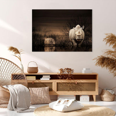 Bilder auf Leinwand 100x70cm Leinwandbild Tier Nashörner Insekten Gross Wanddeko Bild Schlafzimmer K