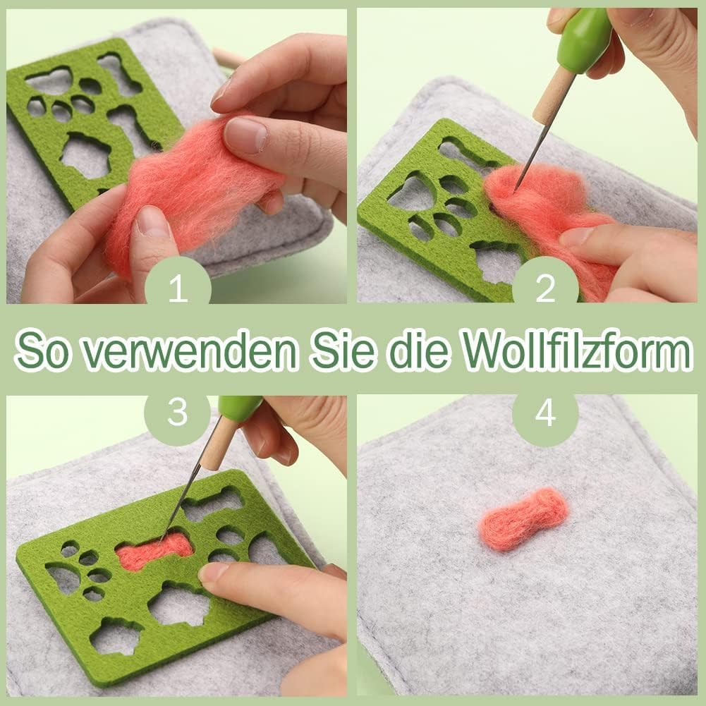 304 Stück Nadelfilz Set, Nadelfilz Werkzeuge, Nadelfilz Starter Set mit 50 Farben Filzwolle, Grundle